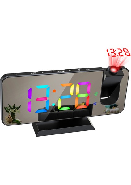 Dijital 180° Projeksiyonlu Çalar Saat Dinamik Rgb Işık Parlaklığı Ayarlanabilir Erteleme Çift Alarm Ayarı USB Şarj Portu Yatak Odası Için Aynalı Saat 12H/24H (Yurt Dışından)