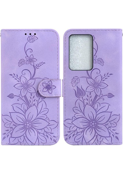 Realme C75 4g Manyetik Kabartmalı Zambak Kart Tutucu Cüzdan Için Flip Case (Yurt Dışından)