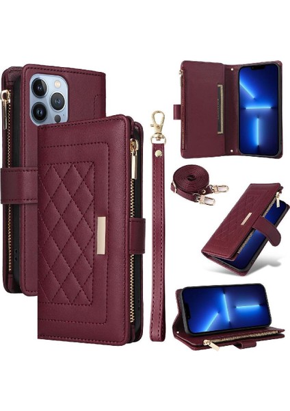 IPhone 13 Için Flip Case Pro Max Kayış Kart Yuvaları Cüzdan Darbeye (Yurt Dışından)