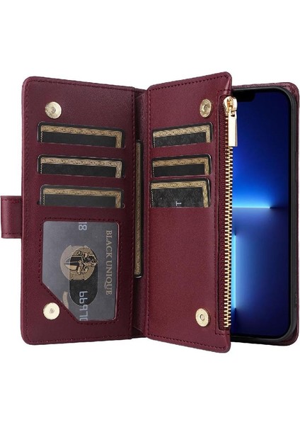 IPhone 13 Için Flip Case Pro Max Kayış Kart Yuvaları Cüzdan Darbeye (Yurt Dışından)