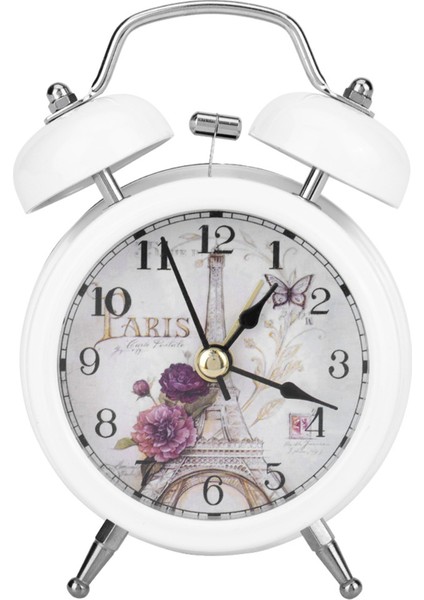 Mini Metal Dijital Çalar Saat Sessiz Işıklı Parıldayan Zil Yatak Odası Öğrenci Beyaz (Yurt Dışından)