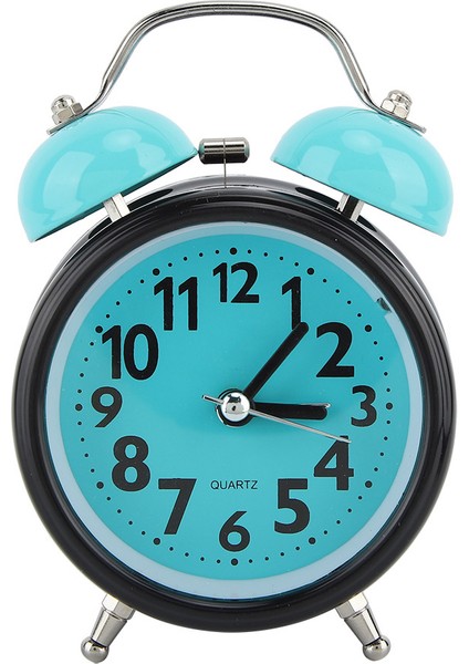 Açık Mavi Gece Aydınlatmalı Çalar Saat Çift Zil Çalar Saat Başucu Saati (Yurt Dışından)
