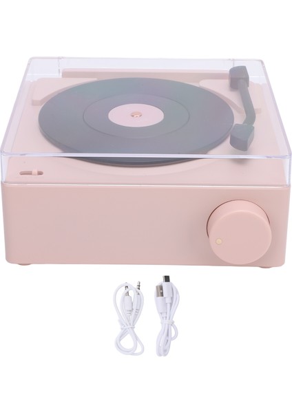Plak Çalar Bluetooth Hoparlör Abs Sevimli Taşınabilir Kablosuz Pikap Hoparlör Çalar Saat Ev Yatak Odası Masa Dekoru Pembe (Yurt Dışından)