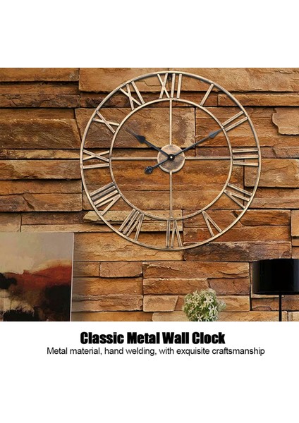 Klasik Metal Büyük Yuvarlak Demir Duvar Saati Romen Rakamları Ev Dekoru (Altın 60CM Çapında) (Yurt Dışından) modelleri
