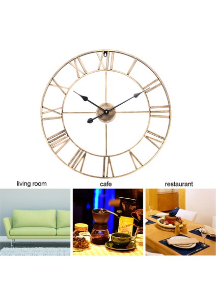 Klasik Metal Büyük Yuvarlak Demir Duvar Saati Romen Rakamları Ev Dekoru (Altın 60CM Çapında) (Yurt Dışından) fırsatları