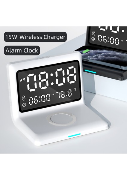 Çok Işlevli Dijital Aynalı Saat 15w Kablosuz Şarjlı Çalar Saat Büyük Kısılabilir Ekran Erteleme Fonksiyonu Usb Çıkışı Yatak Odası Oturma Odası Ofis Için (Yurt Dışından) modelleri