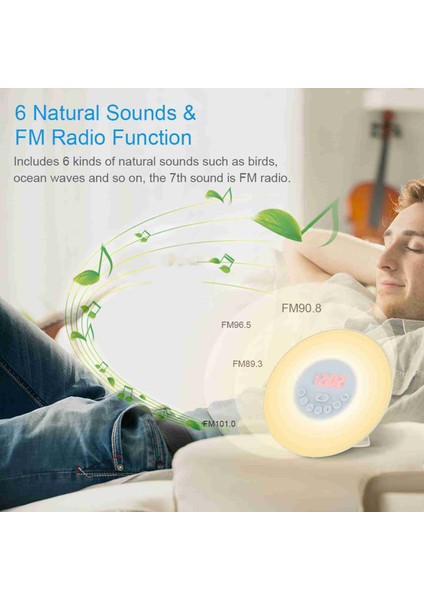 Uyanma Işığı Çalar Saat Gündoğumu/günbatımı Simülasyonu Fm Radyolu Dijital Saat 7 Renk Işık Doğa Sesleri Erteleme Fonksiyonu Dokunmatik Kontrol (Yurt Dışından) modelleri