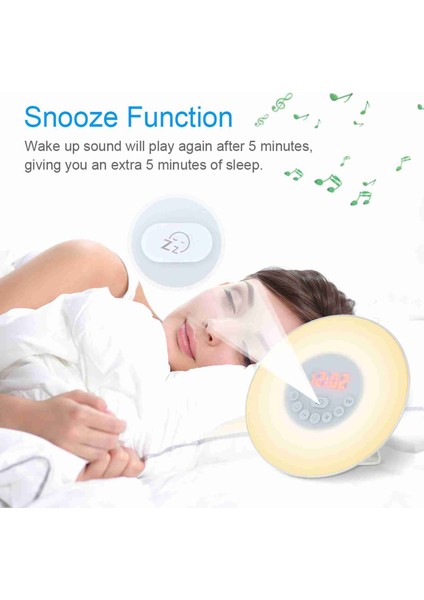 Uyanma Işığı Çalar Saat Gündoğumu/günbatımı Simülasyonu Fm Radyolu Dijital Saat 7 Renk Işık Doğa Sesleri Erteleme Fonksiyonu Dokunmatik Kontrol (Yurt Dışından) indirimleri