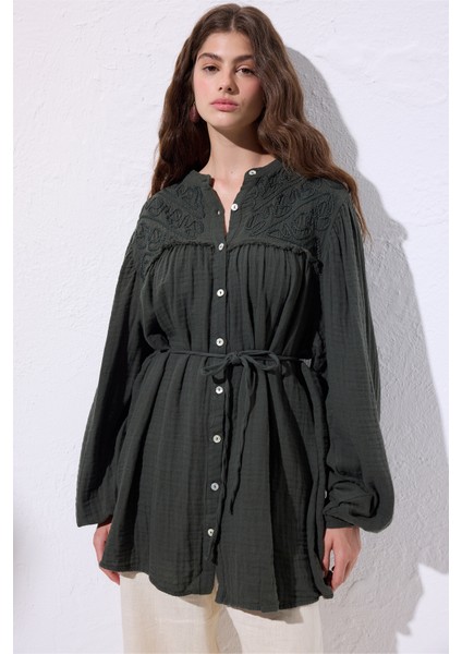 Müslin Işlemeli Gömlek Koyu Yeşil fırsatları