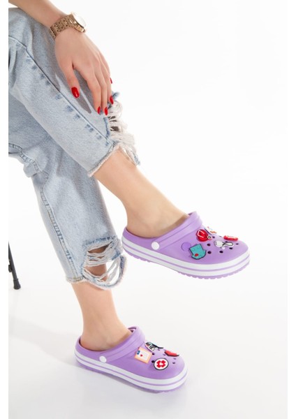 Samesa Mor Düz Aksesuarlı Clogs Sabo Doktor Hemşire Hastane Eva Yazlık Plaj - Günlük Terlik fırsatları