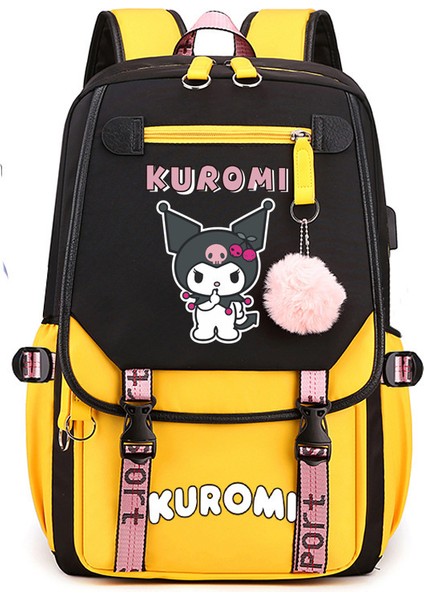 Kuromi Sevimli ve Şık Büyük Kapasiteli USB Portlu Aksesuarlı Öğrenci Okul Sırt Çantası (Yurt Dışından)