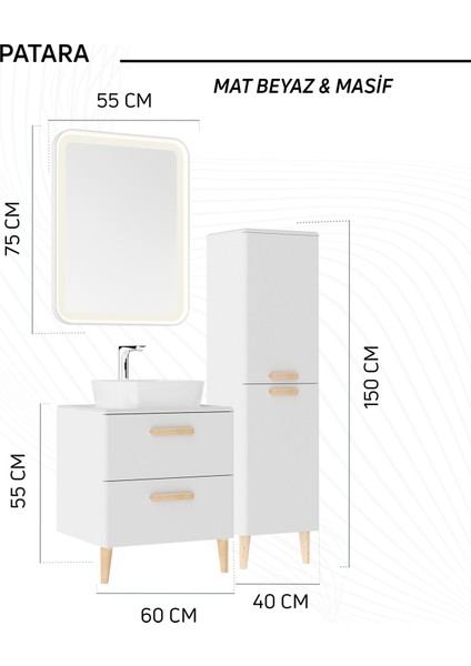 Patara Lavabo Dolabı 60 cm Mat Beyaz fiyatları