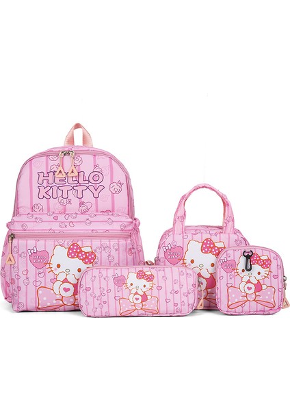 Hello Kity Temalı Geniş Kapasite Öğrenci Tarz 4 Parça Kalemlik Beslenme Set Okul Sırt Çantası (Yurt Dışından)
