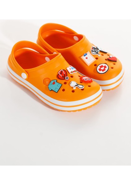 Samesa Turuncu Düz Aksesuarlı Clogs Sabo Doktor Hemşire Hastane Eva Yazlık Plaj - Günlük Terlik