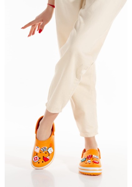 Samesa Turuncu Düz Aksesuarlı Clogs Sabo Doktor Hemşire Hastane Eva Yazlık Plaj - Günlük Terlik fiyatları