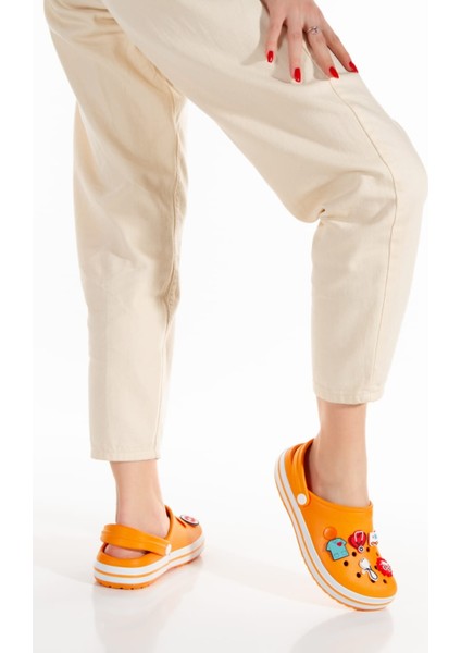 Samesa Turuncu Düz Aksesuarlı Clogs Sabo Doktor Hemşire Hastane Eva Yazlık Plaj - Günlük Terlik modelleri