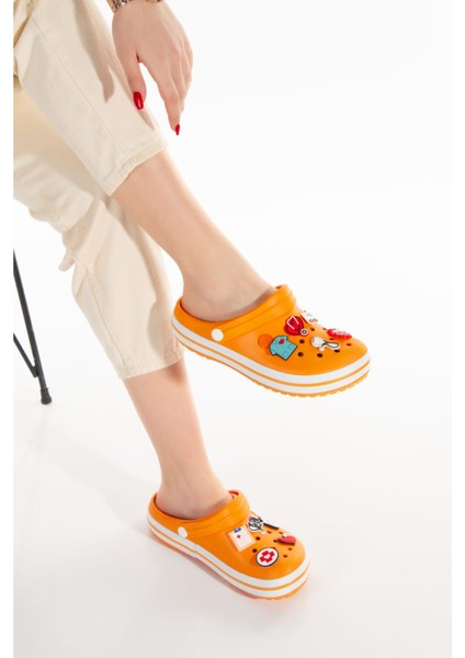Samesa Turuncu Düz Aksesuarlı Clogs Sabo Doktor Hemşire Hastane Eva Yazlık Plaj - Günlük Terlik fırsatları