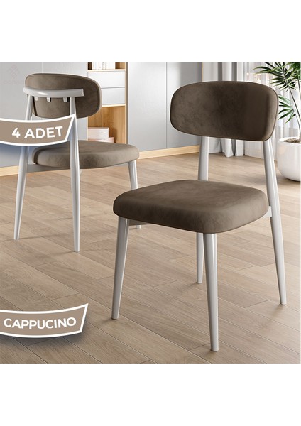 Laos Serisi 4 Adet Cappucino Mutfak Sandalyesi Beyaz Metal Iskeletli 1. Sınıf Babyface Kumaş