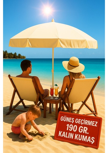 Plaj, Güneş ve Balkon Şemsiyesi Krem Renk Kalın Kumaş