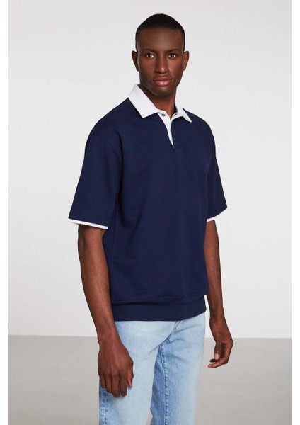 Mısplace Örme Comfort Fit Polo Yaka T-Shirt Düz Renk Lacivert Polo Yaka T-Shirt modelleri