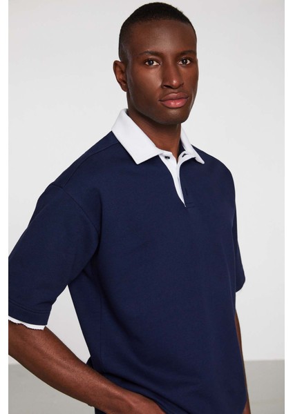 Mısplace Örme Comfort Fit Polo Yaka T-Shirt Düz Renk Lacivert Polo Yaka T-Shirt fırsatları