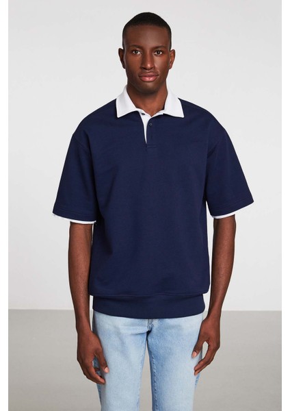 Mısplace Örme Comfort Fit Polo Yaka T-Shirt Düz Renk Lacivert Polo Yaka T-Shirt indirimleri