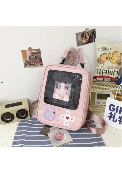 Y2K Sevimli Net Itabag Kadın Lolita Sırt Çantası Kawaii Kız Omuz Çantası Diy Ekran Şeffaf Cep Japon Bebek Tote Çanta Rengi: Pembe/boyut: 27X22X7CM (Yurt Dışından)