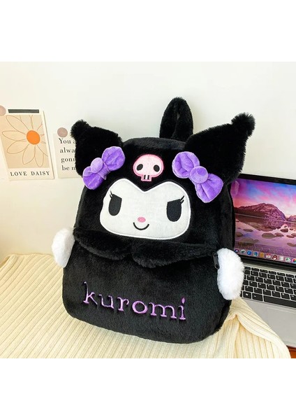 Kawaii Sanrio Kuromi Hello Kitty Cinnamoroll Yumuşak Peluş Sırt Çantası Sevimli Benim Melodi Pompom Purin Büyük Kapasite Okul Çantaları Kızlar: Kuromi/boyut: 38X36CM (Yurt Dışından)