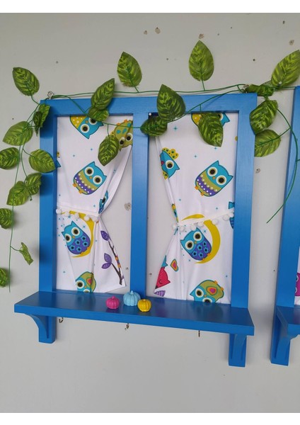 Mavi 50X60 Ahşap Pencere Balkon Duvar Dekoru Kişiselleştirilebilir
