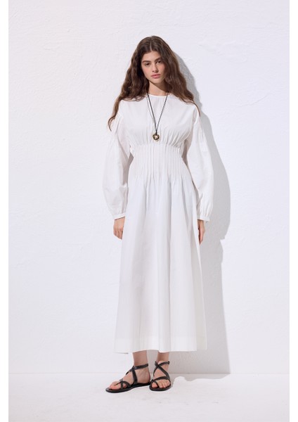 Beli Pile Detaylı Elbise Ekru fiyatları