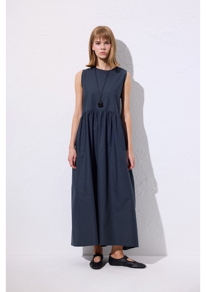 Kemer Ayarlamalı Poplın Elbise Lacivert modelleri