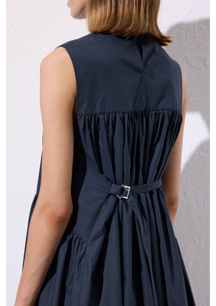 Kemer Ayarlamalı Poplın Elbise Lacivert indirimleri