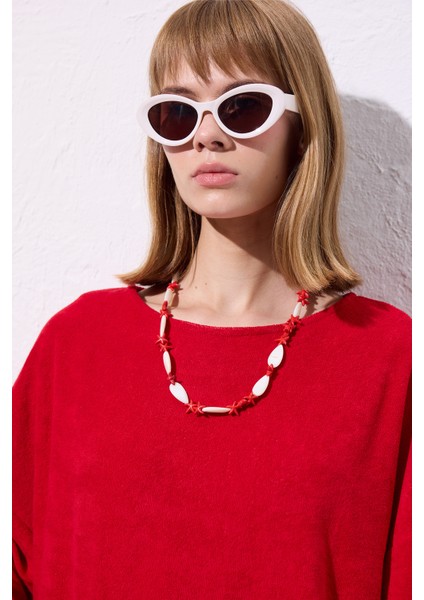 Havlu Kumaş Rahat Elbise Kırmızı modelleri