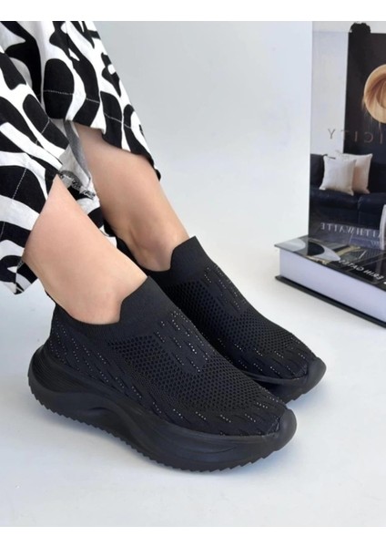 Kuum London K112707 Comfy 36/40 Taşlı Bağcıksız Yüksek Taban Sneaker Spor Günlük Ayakkabı