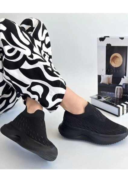 Kuum London K112707 Comfy 36/40 Taşlı Bağcıksız Yüksek Taban Sneaker Spor Günlük Ayakkabı modelleri