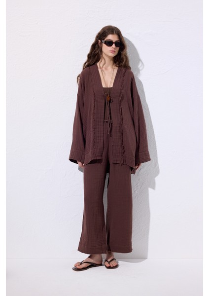 Müslin Geniş Kollu Kimono Acı Kahve modelleri