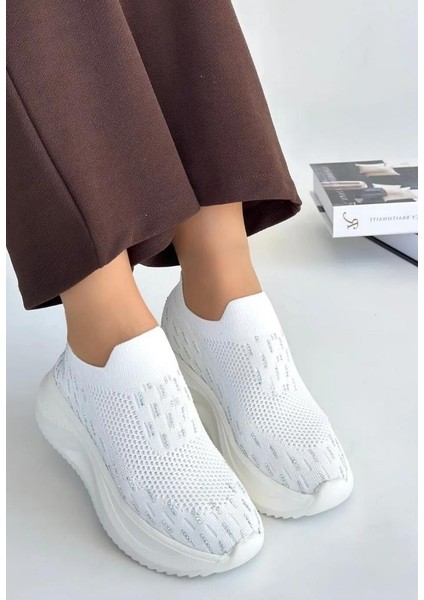 Kuum London K112707 Comfy 36/40 Taşlı Bağcıksız Yüksek Taban Sneaker Spor Günlük Ayakkabı
