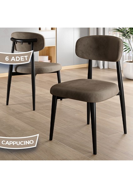 Laos Serisi 6 Adet Cappucino Mutfak Sandalyesi Siyah Metal Iskeletli 1. Sınıf Babyface Kumaş