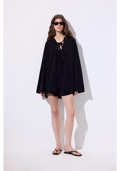 Havlu Kumaş Kimono Siyah
