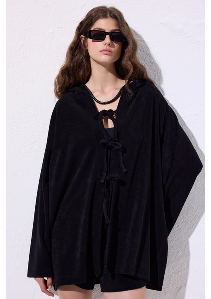 Havlu Kumaş Kimono Siyah