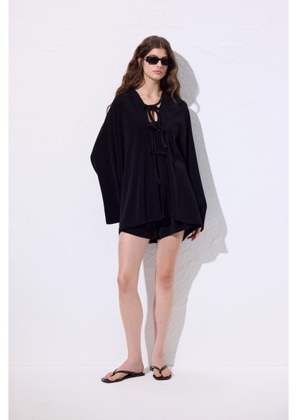 Havlu Kumaş Kimono Siyah