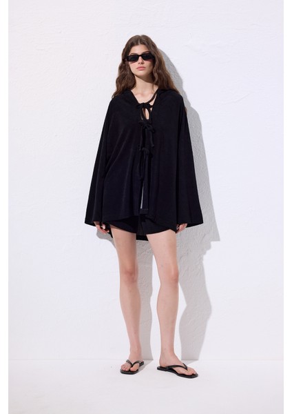 Havlu Kumaş Kimono Siyah