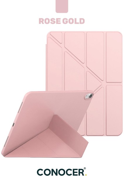 iPad 11 A16 2025 10. Nesil 10.9 Tablet Kılıfı Yumuşak Kalem Bölmeli, Uyku Modlu, Tri Folding Stand