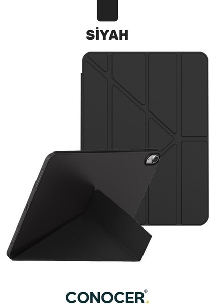 iPad 11 A16 2025 10. Nesil 10.9 Tablet Kılıfı Yumuşak Kalem Bölmeli, Uyku Modlu, Tri Folding Stand