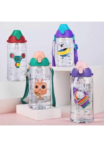 480ML Kılıflı Iki Ayrı Kapaklı Pipetli/pipetsiz Taşıma Askılı Tritan Çocuk Su Matarası modelleri