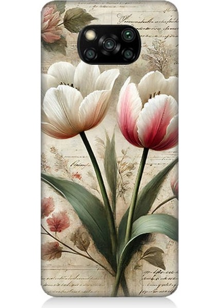 Xiaomi Poco X3 Uyumlu Yumuşak Fırça Lale Tonları Desenli Silikon Kılıf