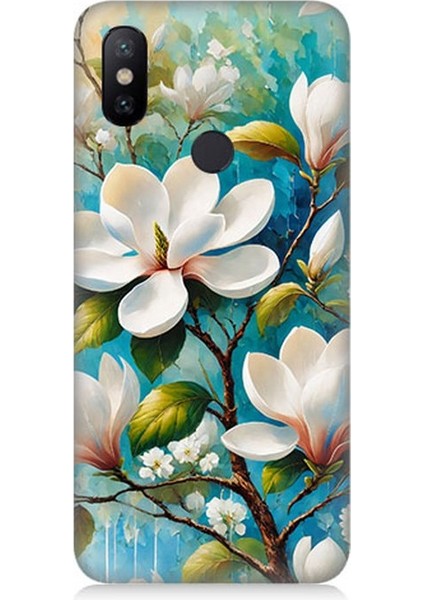 Xiaomi Mi A2 Uyumlu Işıltılı Beyaz Çiçekler Desenli Silikon Kılıf