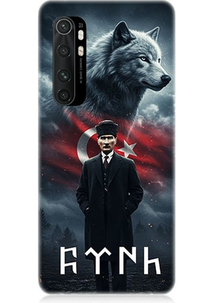 Xiaomi Mi Note 10 Lite Uyumlu Gölgede Kurt ve Atatürk Desenli Silikon Kılıf