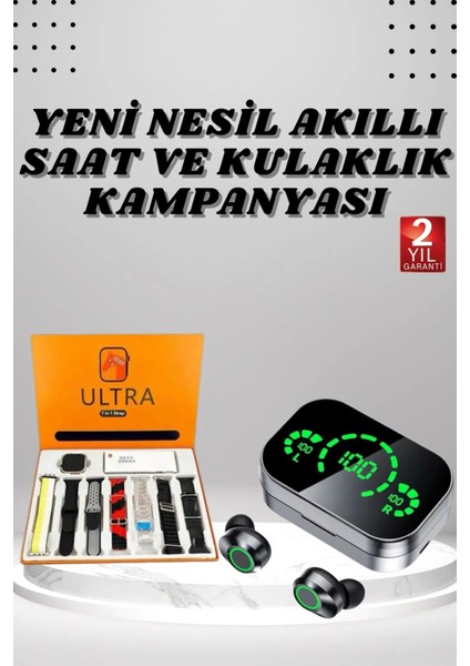 Lider Global 7 Kordonlu Akıllı Saat ve Aynalı Bluetooth Kulaklık Powerbank Dijital Göstergeli