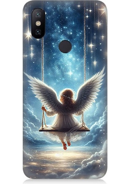 Xiaomi Mi A2 Uyumlu Yıldızlarla Salıncakta Melek Desenli Silikon Kılıf